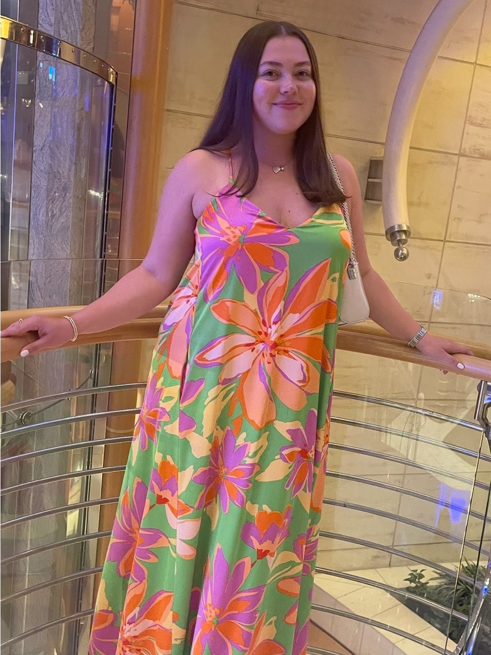 Chetta B Green Floral Slip Dress with Orange, Pink & Purple Blooms - Picture 7 of 7